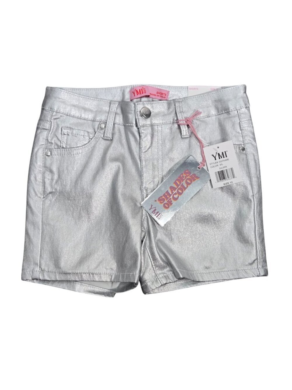 NWT | Girl's Metallic Silver Coated Denim Style Jean Shorts | Size 12